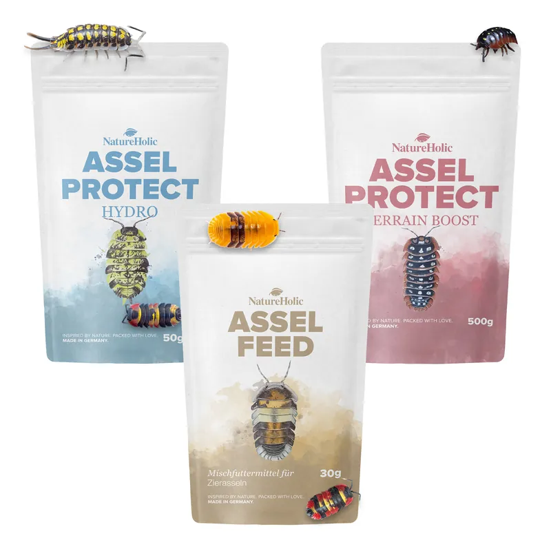 NatureHolic Assel Sorglos Paket, Asselfeed, HydroProtect & TerrainBoost für Asseln im Terrarium Sichere Zahlung